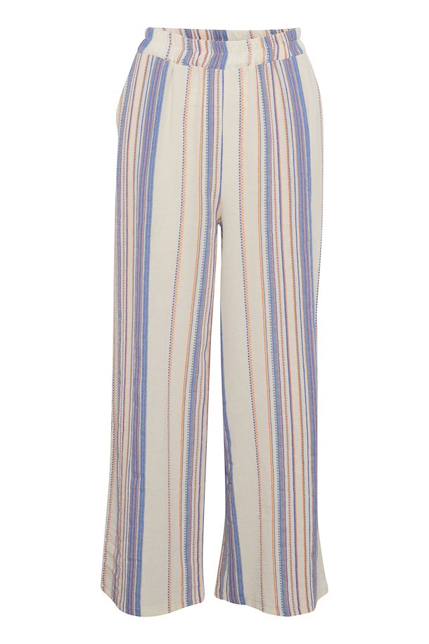 Multi-coloured striped linen trousers